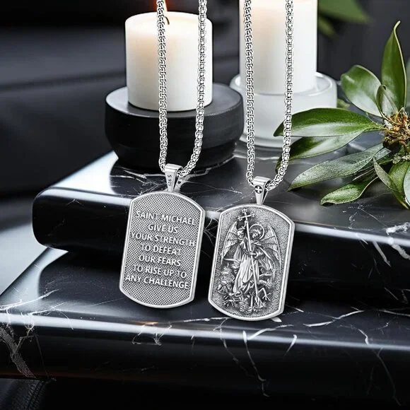 Saint Necklace Sterling Silver 925 Protection Jewelry for Men Women Patron St Me